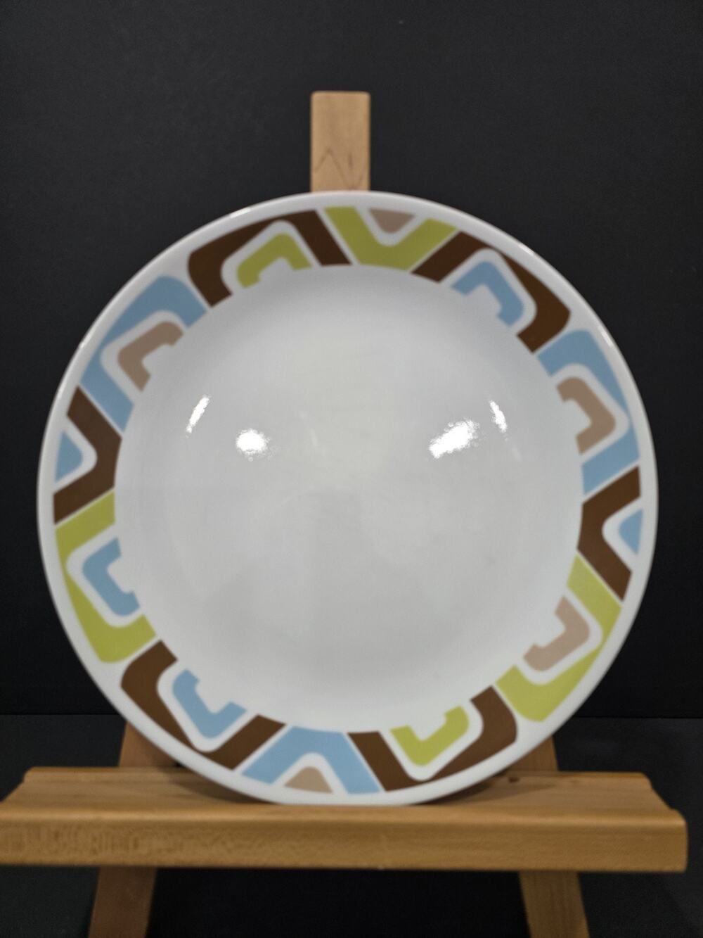 Corelle Squared 10.5” Dinner Plate MCM Pattern Geometric Vitrelle Blue Green EUC